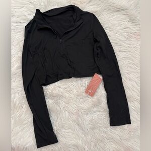 Black Women's Cropped Half-Zip Top